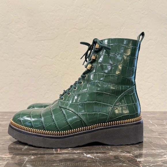 Michael Kors Haskell Crocodile Embossed Leather Combat Boots - Picture 3 of 14